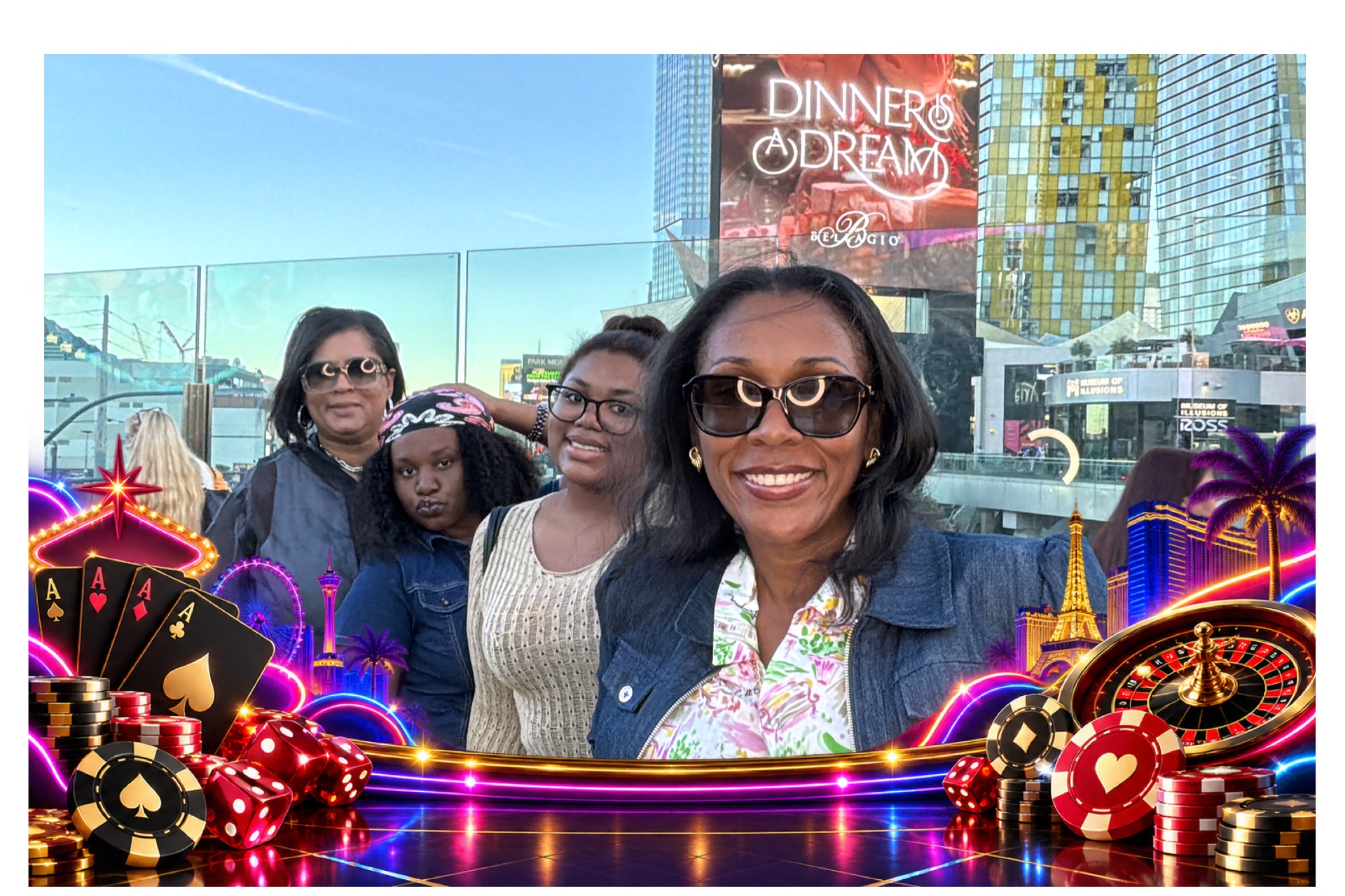 Friends in a Las Vegas Strip themed Social Rover photo